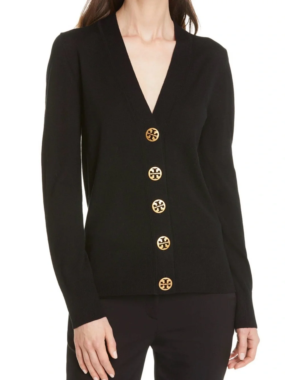 Tory Burch Black V-Neck Button-Front Cardigan Simone